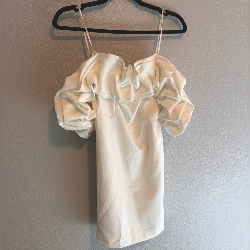 Brand new white mini dress with puff sleeves